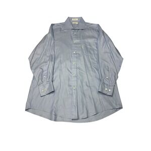 Vintage Faconnable Mens Light Blue Twill Cotton Button Down Shirt Size 16.5 R XL